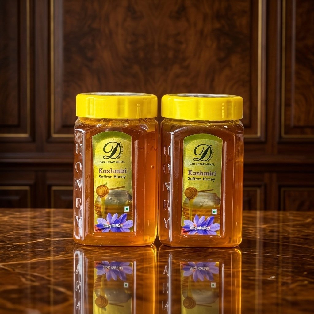 Kashmiri Kesar Honey – Pure Raw Honey with Real Saffron Strands | Luxury Wellness