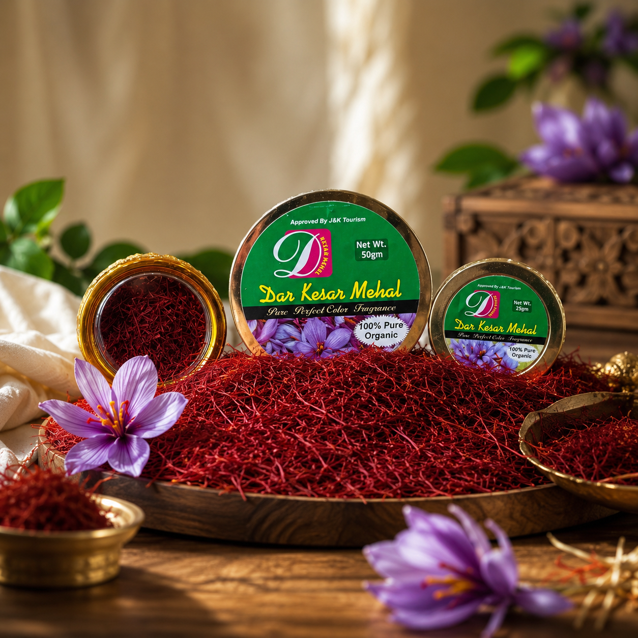 Premium Kashmiri Kesar – Pure Mongra Grade | Hand-Harvested Pampore Saffron
